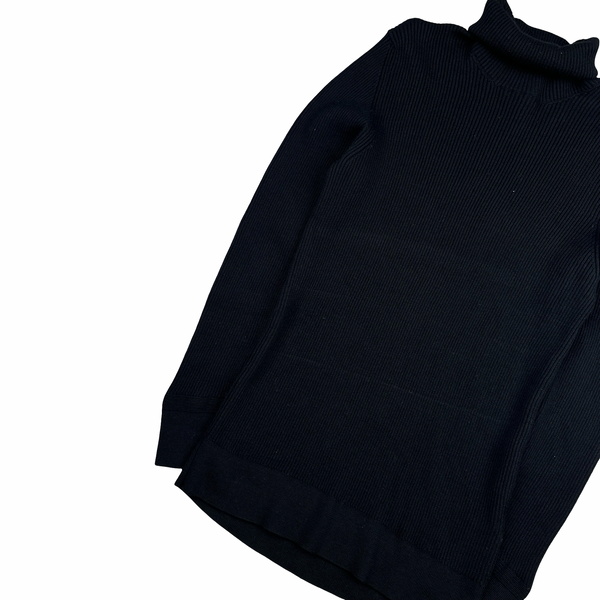 Stone Island 2022 Black Thick Ribbed Cotton Knit Roll Neck Jumper