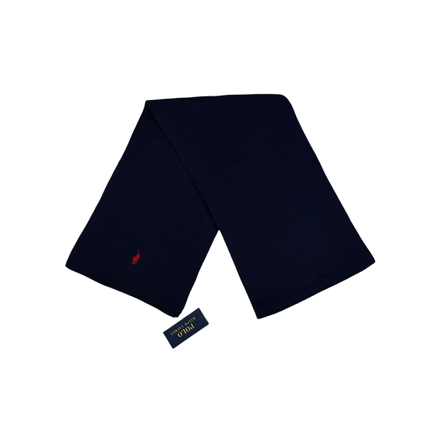 Ralph Lauren Navy Wool Polo Embroidered Scarf