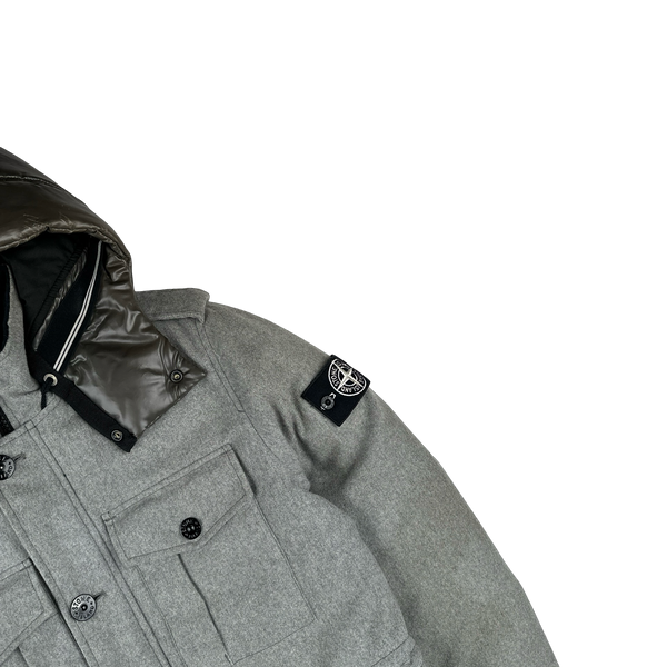 Stone Island 2014 Grey Ice Wool Blend Down Field Jacket - Small