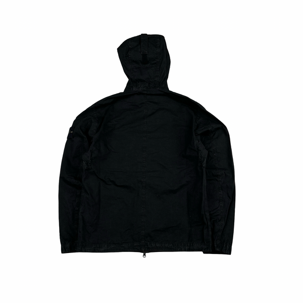 Stone Island 2024 Black Brushed Cotton Hooded Overshirt - Small
