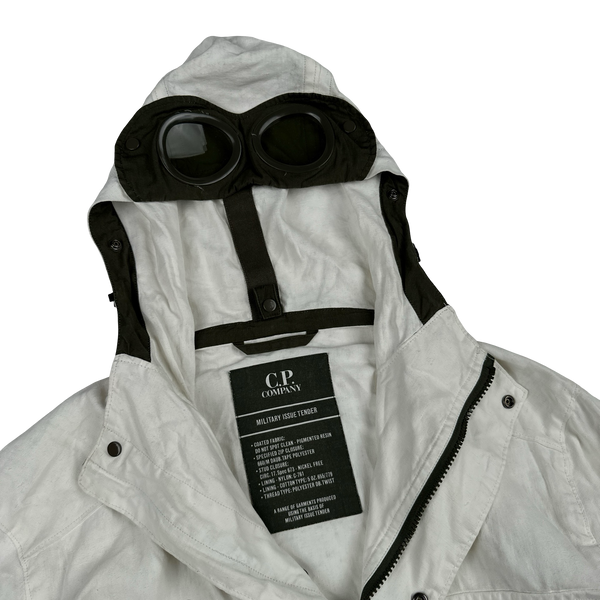 CP Company White Plated Linen La Mille Goggle Jacket - Small