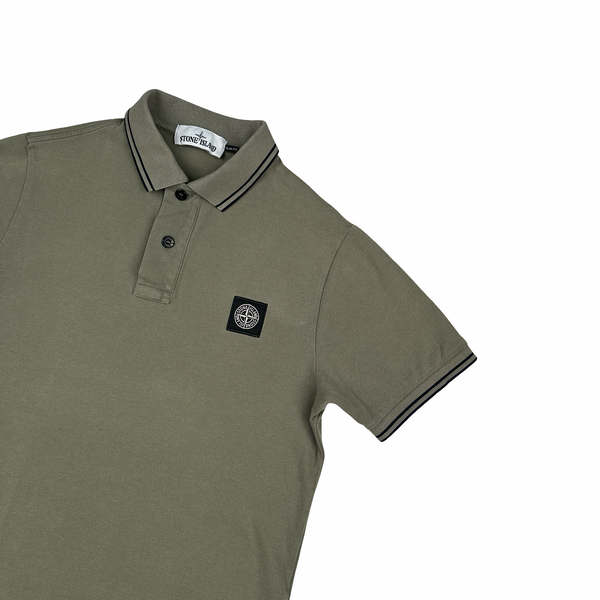 Stone Island Khaki Black Piping Short Sleeve Polo Shirt - Small