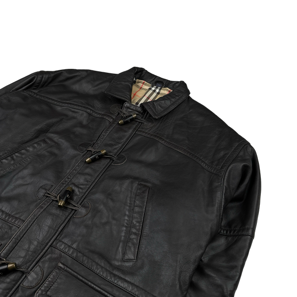 Burberry Leather Nova Check Lined Collared Duffle Coat - Large