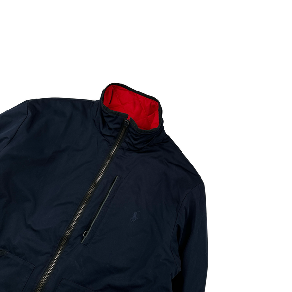 Ralph Lauren Red/Navy Quilted Reversible Collared Spellout Embroidered Jacket - Medium