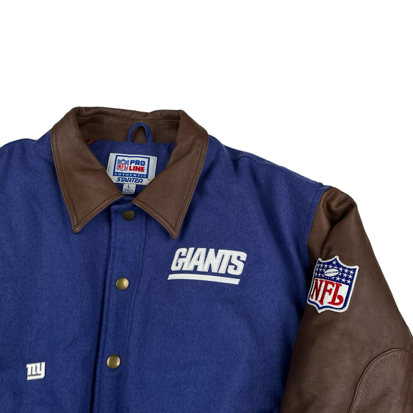 NFL Giants Leather Sleeve Varsity Bomber Jacket - Large