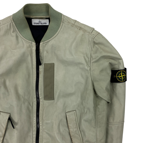 Stone Island Grey Felpa Lightweight Leather Bomber Jacket