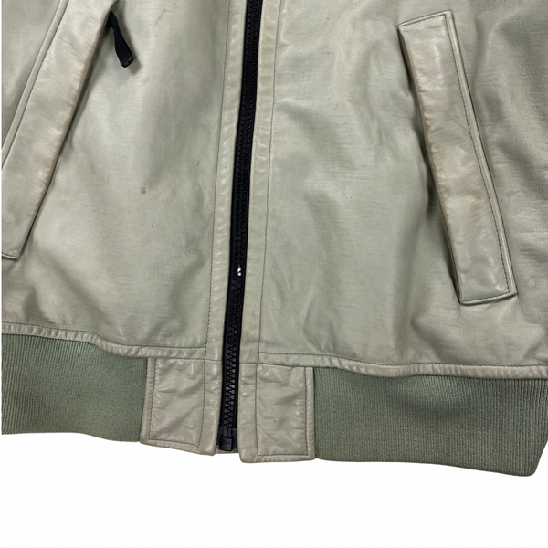 Stone Island Grey Felpa Lightweight Leather Bomber Jacket