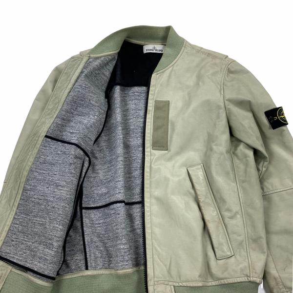 Stone Island Grey Felpa Lightweight Leather Bomber Jacket