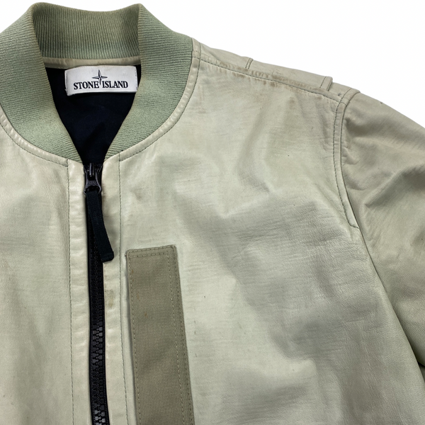 Stone Island Grey Felpa Lightweight Leather Bomber Jacket