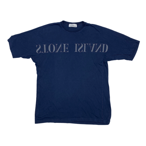 Stone Island Navy Blue Nylon Metal Spellout T Shirt