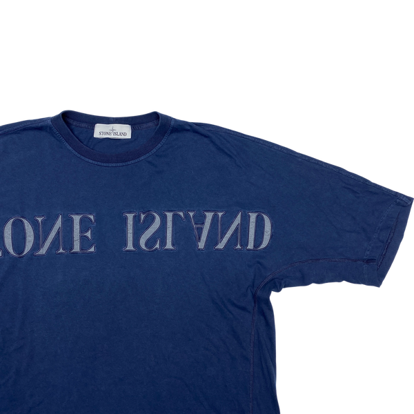 Stone Island Navy Blue Nylon Metal Spellout T Shirt