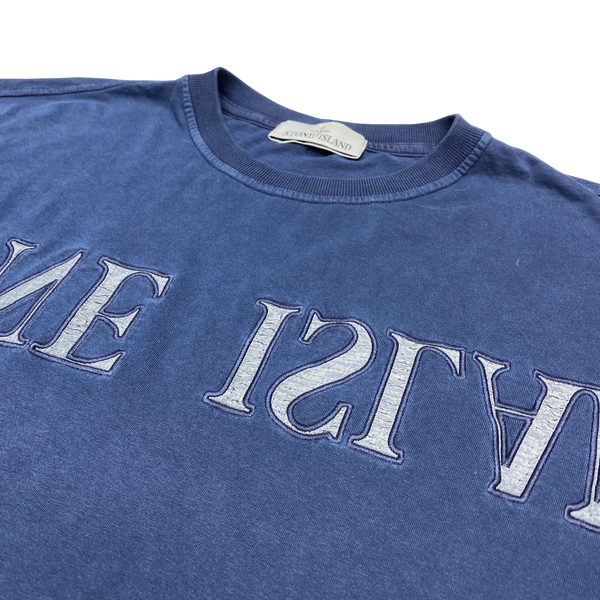 Stone Island Navy Blue Nylon Metal Spellout T Shirt