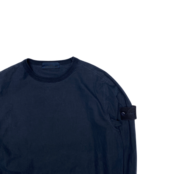 Stone Island Navy Cotton Resin Crewneck Sweatshirt