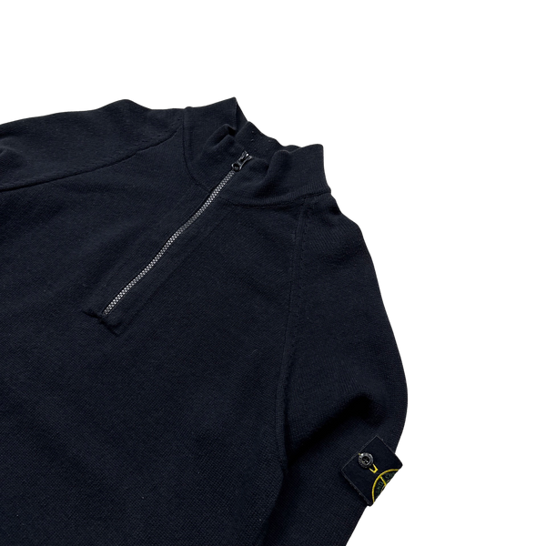 Stone Island 2021 Black Quarter Zipped Knit - Medium
