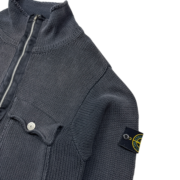 Stone Island Grey Vintage Thick Knitted Quarter Zipped Pullover - Large