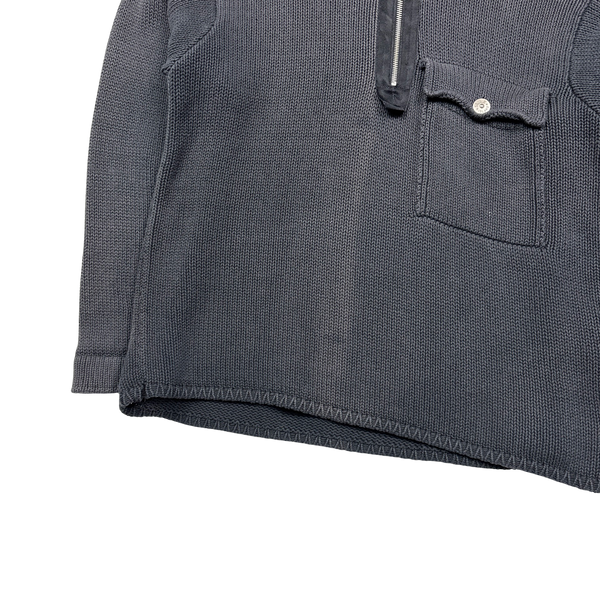 Stone Island Grey Vintage Thick Knitted Quarter Zipped Pullover - Large