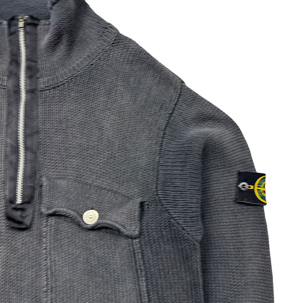Stone Island Grey Vintage Thick Knitted Quarter Zipped Pullover - Large