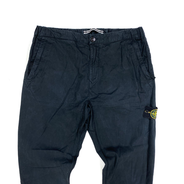Stone Island Black Thick Cotton Tapered Cargo Trousers