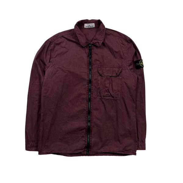 Stone Island 2019 Burgundy Cotton Garment Dyed Overshirt - Large