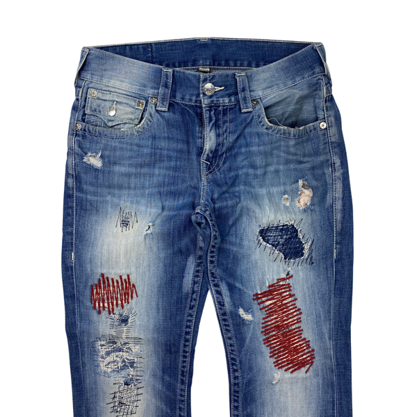 True Religion Patchwork Ripped Denim Straight Fit Jeans