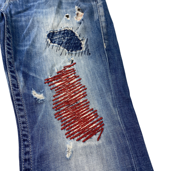 True Religion Patchwork Ripped Denim Straight Fit Jeans