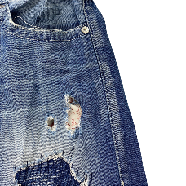 True Religion Patchwork Ripped Denim Straight Fit Jeans