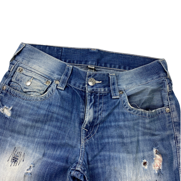True Religion Patchwork Ripped Denim Straight Fit Jeans