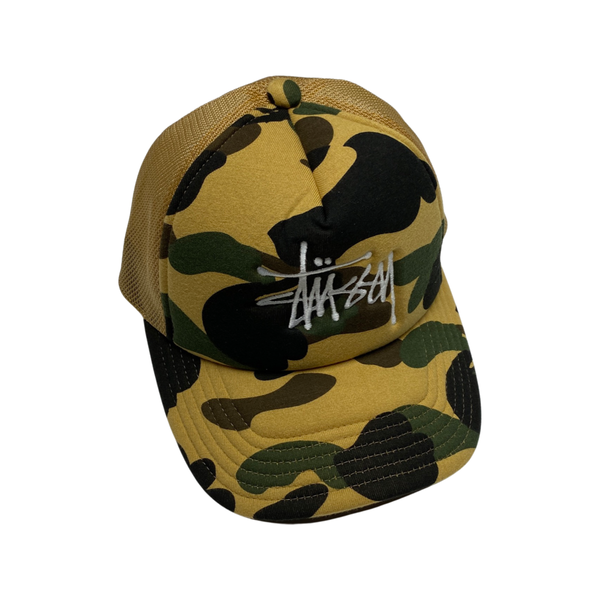 BAPE x Stussy Camo Trucker Cap