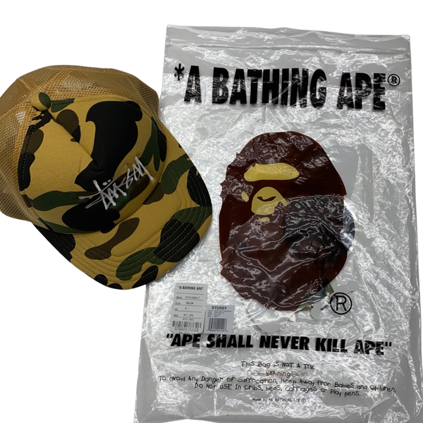 BAPE x Stussy Camo Trucker Cap