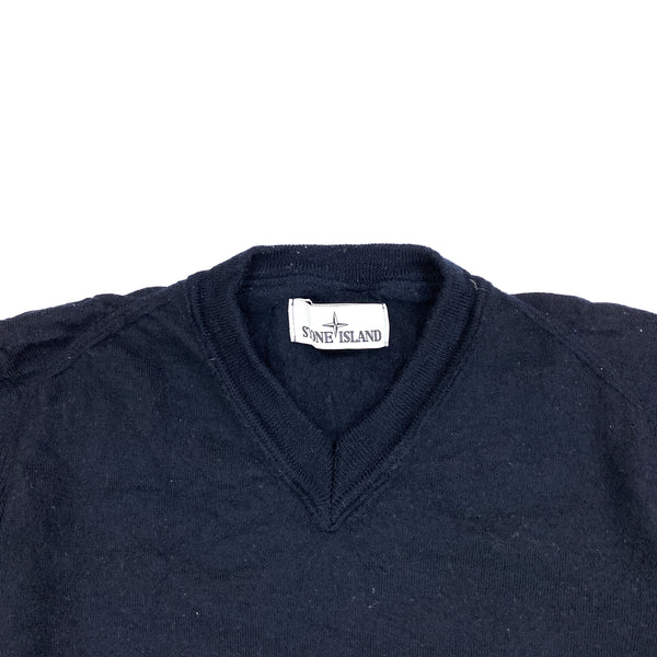 Stone Island Navy V Neck Wool Jumper