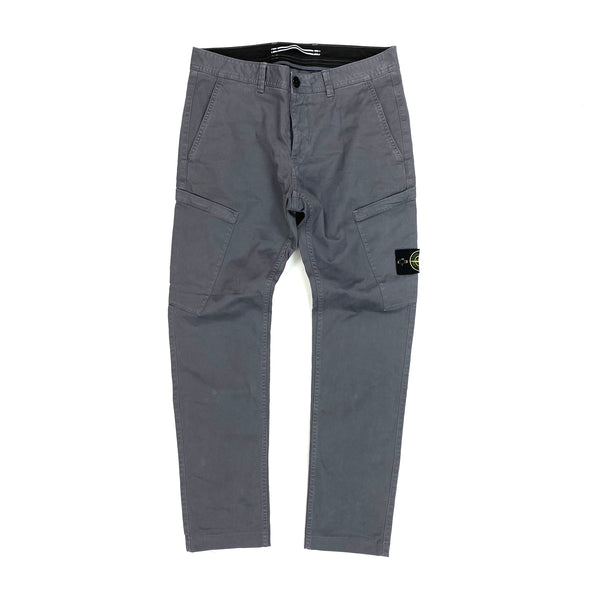Stone Island Grey Thick Cotton Skinny Fit Cargo Trousers