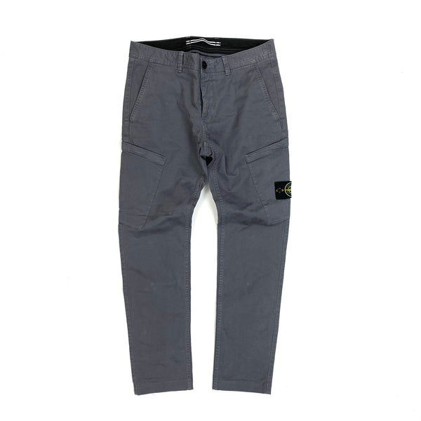 Stone Island Grey Thick Cotton Skinny Fit Cargo Trousers