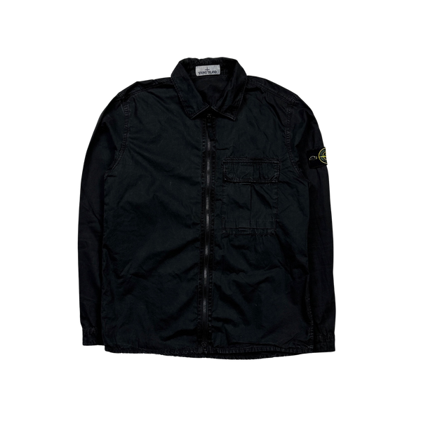 Stone Island 2019 Black Cotton Garment Dyed Overshirt - Medium