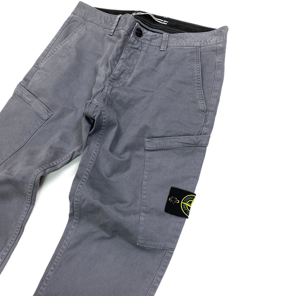 Stone Island Grey Thick Cotton Skinny Fit Cargo Trousers