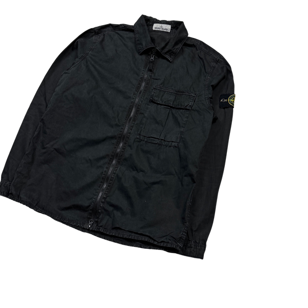 Stone Island 2019 Black Cotton Garment Dyed Overshirt - Medium