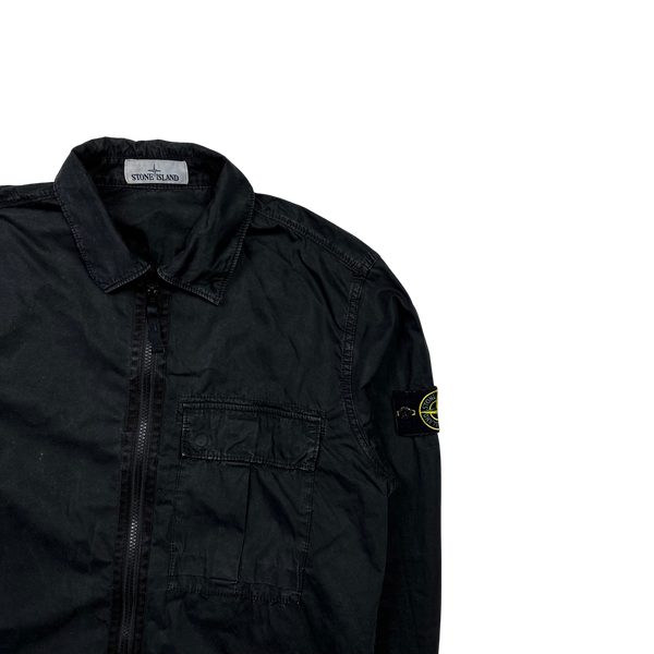 Stone Island 2019 Black Cotton Garment Dyed Overshirt - Medium