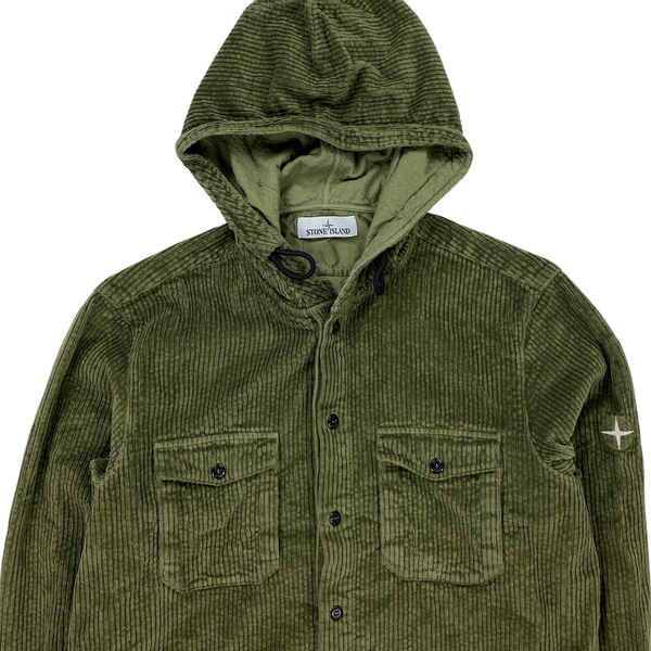Stone Island Khaki Green Hooded Corduroy Shirt