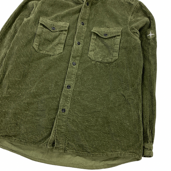 Stone Island Khaki Green Hooded Corduroy Shirt