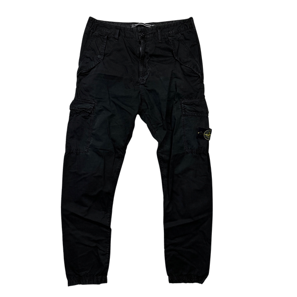 Stone Island Black Cotton RE T Cargo Trousers - 32"