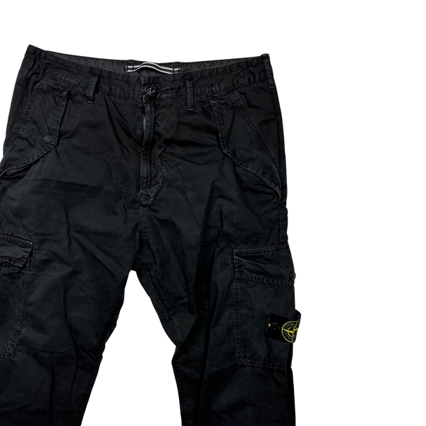 Stone Island Black Cotton RE T Cargo Trousers - 32"