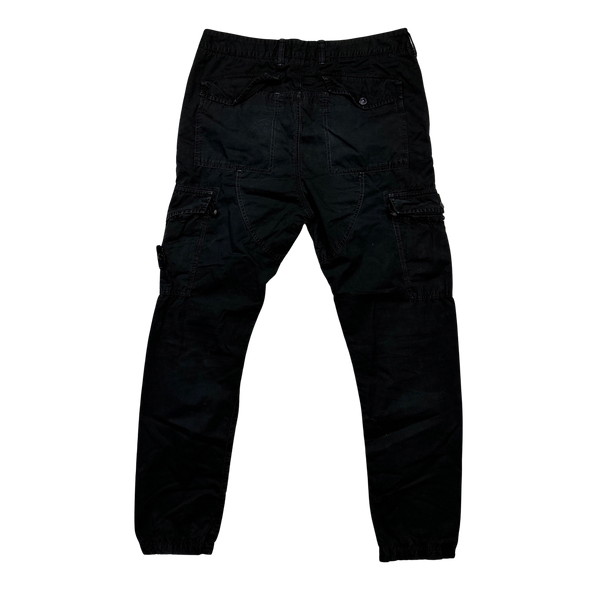 Stone Island Black Cotton RE T Cargo Trousers - 32"