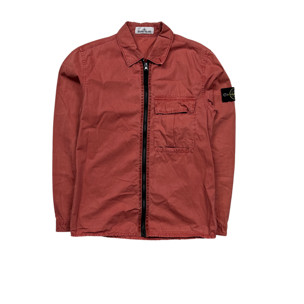 Stone Island 2019 Brick Red Cotton Zipped Overshirt - Small