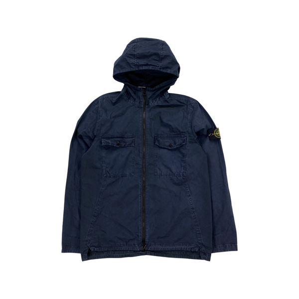 Stone Island Navy Hooded Cotton Overshirt Jacket