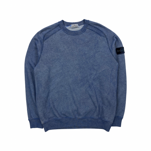 Stone Island Blue Dust Treatment Cotton Crewneck Sweatshirt