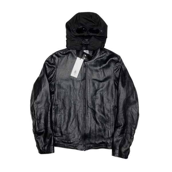 CP Company Black Soft Leather Goggle Jacket