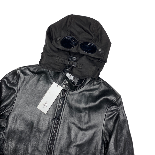 CP Company Black Soft Leather Goggle Jacket