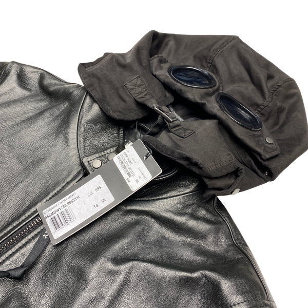 CP Company Black Soft Leather Goggle Jacket