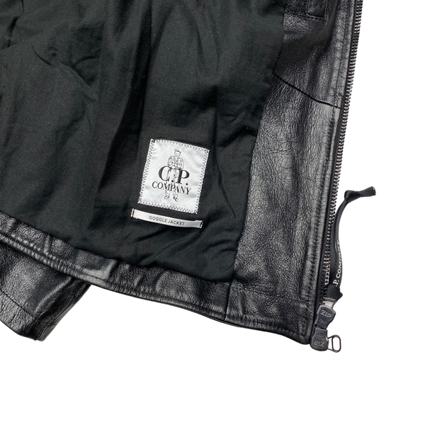 CP Company Black Soft Leather Goggle Jacket
