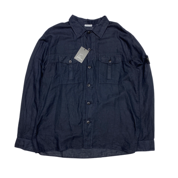 Stone Island 2004 Navy Blue Linen Shirt