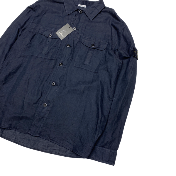 Stone Island 2004 Navy Blue Linen Shirt